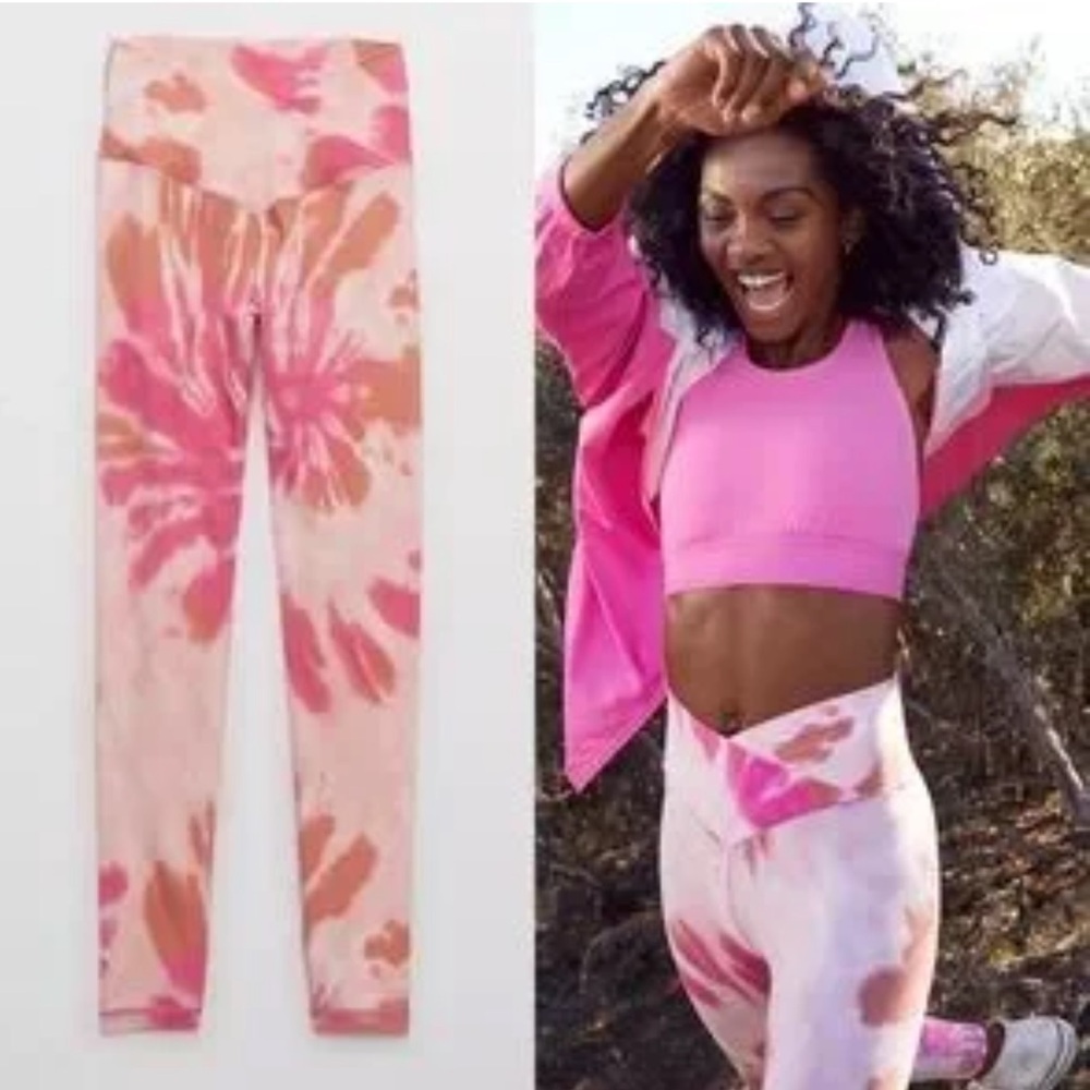 Offline by Aerie Real‎ Me Tie Dye High Waisted Crossover Leggings in Warm Pink